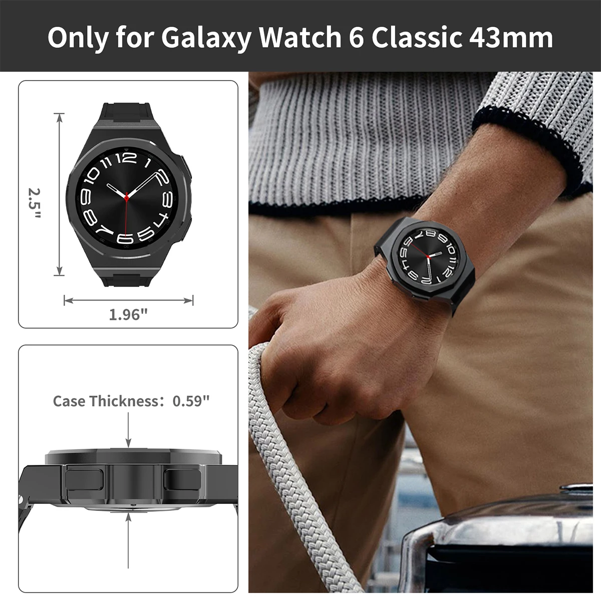 Modification Kit For Samsung Galaxy Watch 6 Classic 47mm Stainless Steel Metal Case Strap For Galaxy 6 Classic 43mm Rubber Band