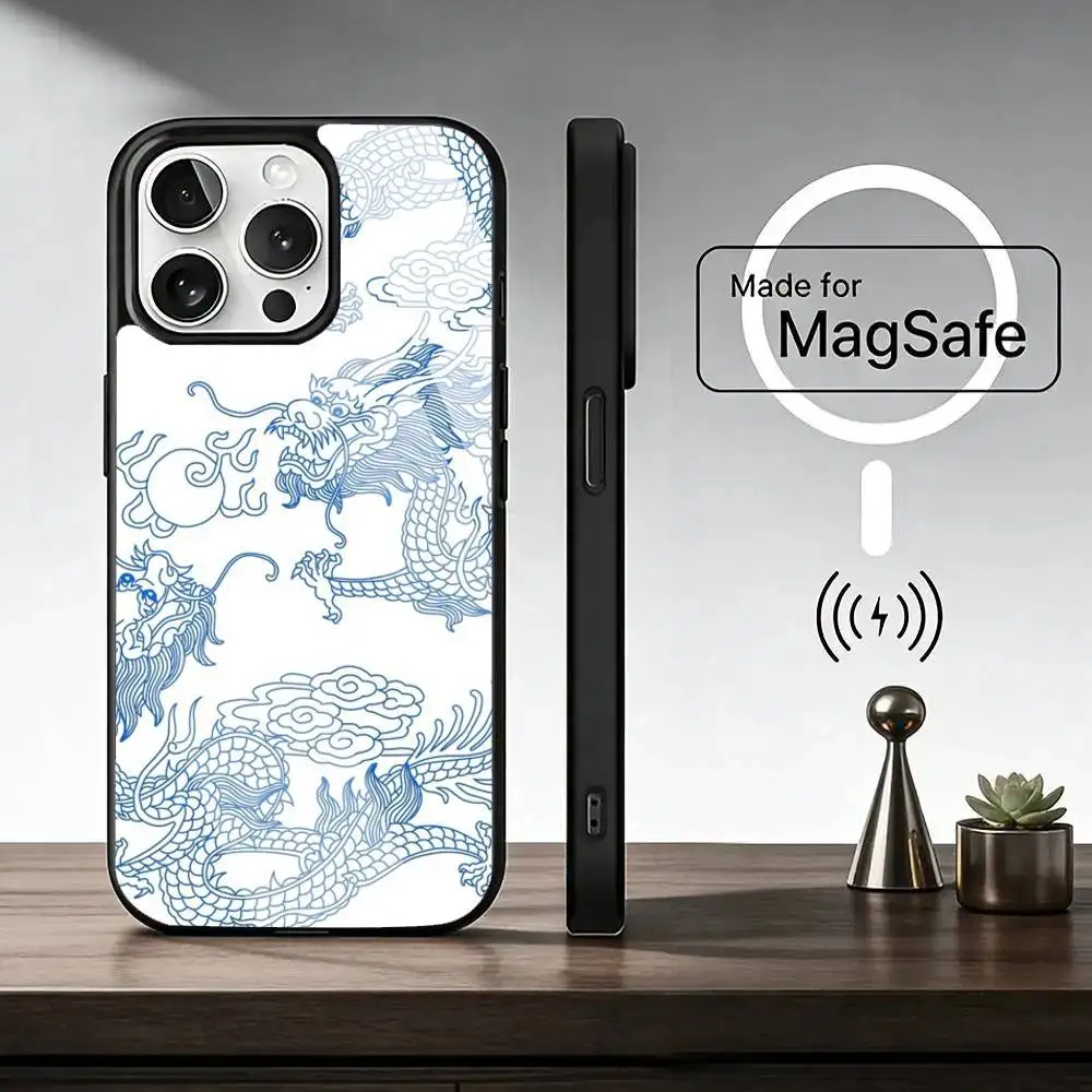 Black Dragon C-Chinese Loong  Phone Case For iPhone17,16,15,14,13,12,11 Plus,Pro Magnetic with Magsafe Wireless Charging