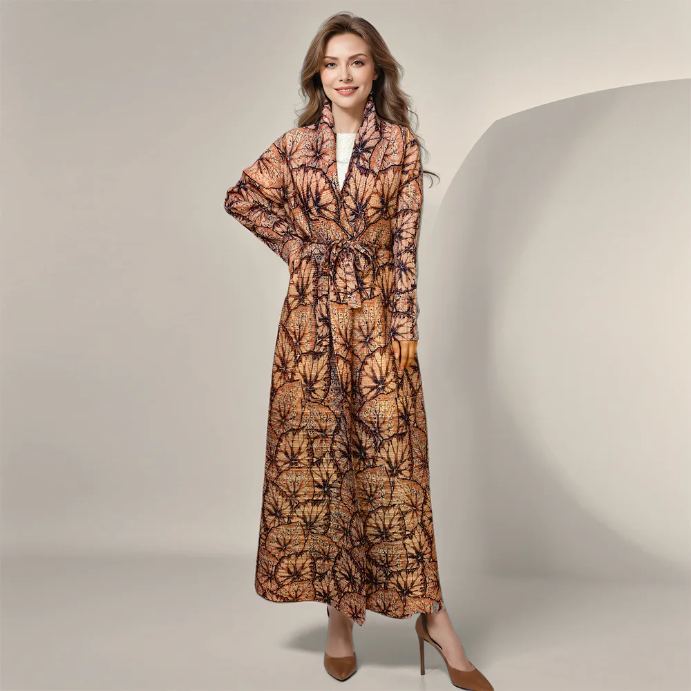 

Pleated loose light luxury aristocratic robe autumn middle east coat coat cape print women's fashion simple temperament elegant