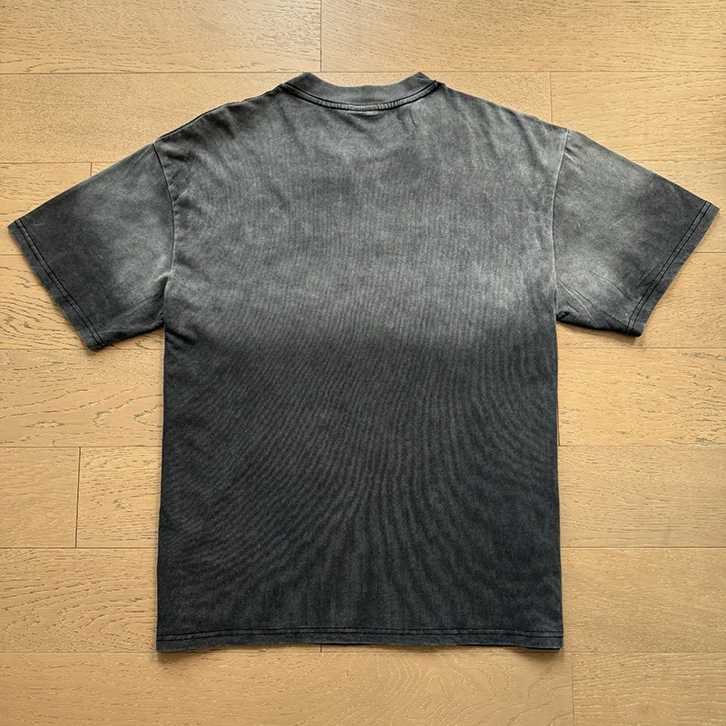 Vale Valley American Streetwear Graffiti Print Retro Washed Diamond Heat Pure Cotton Short Sleeve T-Shirt Youth Fashion Cityw...