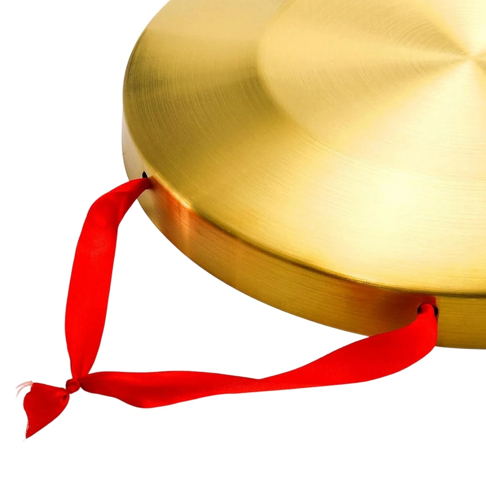 B72ABG 12.6 Inch Gong Instrument, Chinese Traditional Percussion Instrument Copper Gong with Beater and Red Hanging Ribbon