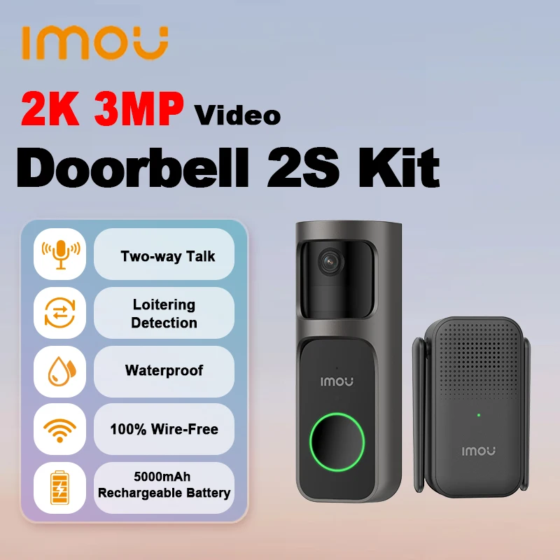 IMOU Doorbell 2S Two-way Talk Video Set 5000mAh Rechargeable Battery 30°Pan Lens Human Detection Waterproof 100% Wire-Free Chime