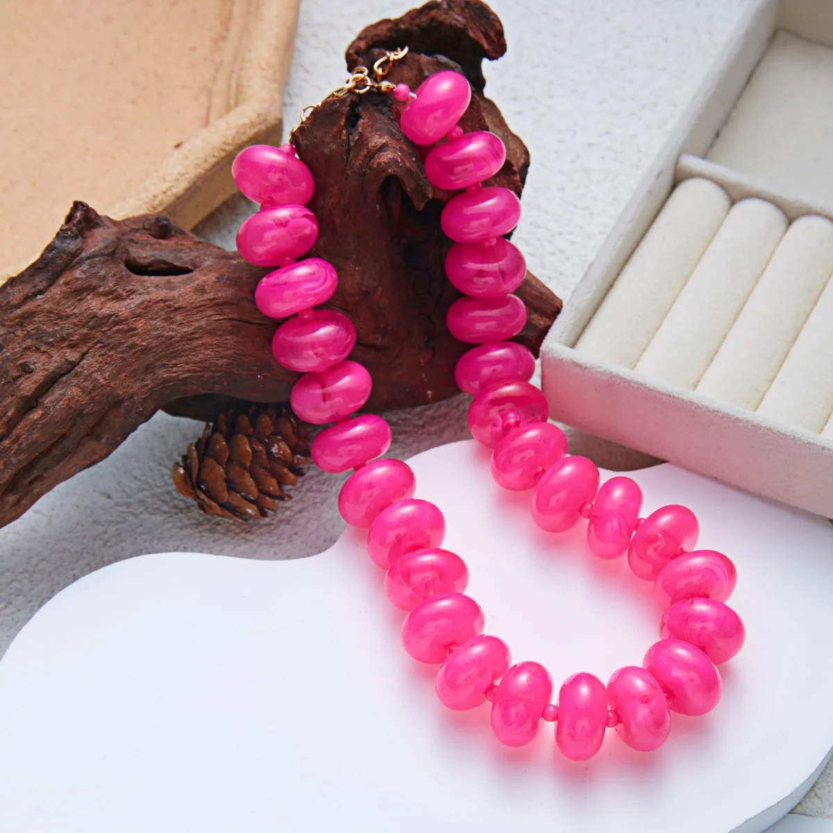 Dopamine Bunte flache, runde Acryl-Perlenkette für Damen und Herren, trendige, einfache geometrische Harzperlen, stapelbarer Choker-Schmuck – Detail 19