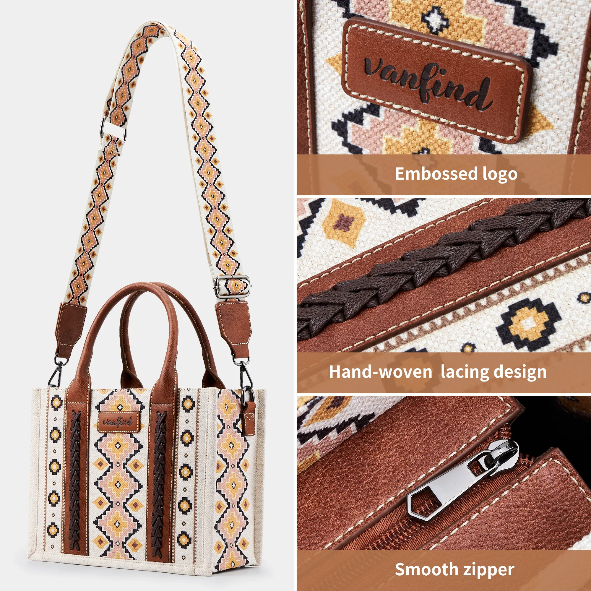 Bohemian Ethnic Print Women\'s Tote Bag, Large Capacity Canvas Crossbody Shoulder Handbag For Daily Use And Shopping