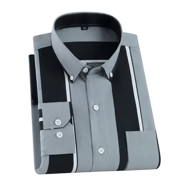 Men Printed Shirt Spring and Autumn Long-sleeved Pocket Stripes Shirt Slim Man Fashion Korean All Matching Casual Undershirt
