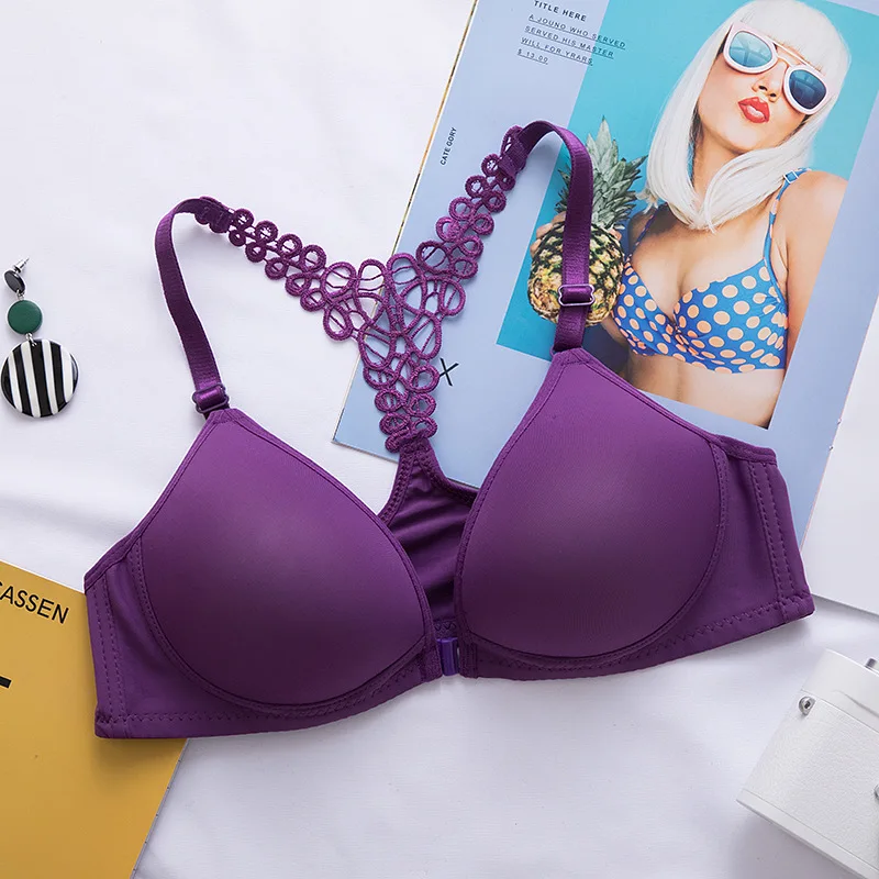Front Closure Bras Lift Up Lingerie for Women Push Up Cross Back Underwear Seamless Sports Support Fitness Solid Color Bras