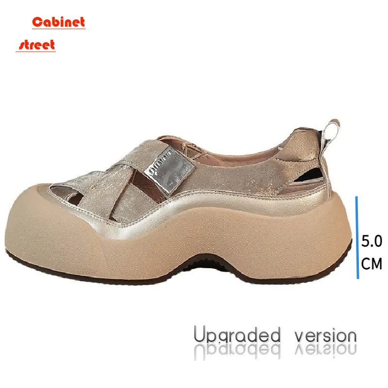 

Genuine Leather Sandals For Summer 2024 New Thick Soled Lightweight Anti Slip Casual Women's, Breathable Hollow Out Single