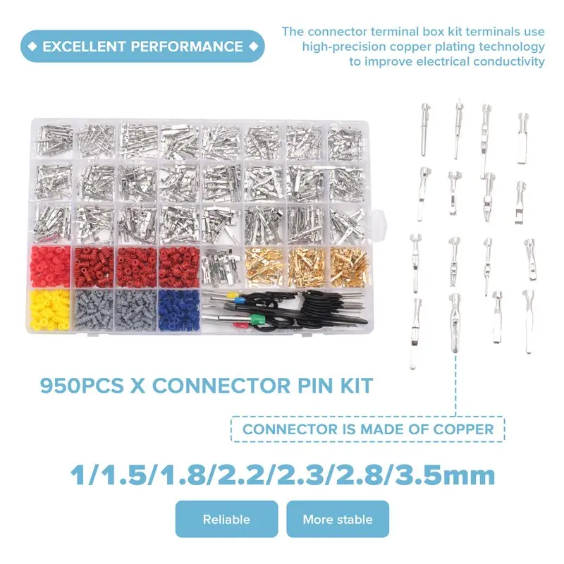 Terminal Pin Connectors Kit Auto Car Electrical Connector Pins Non-Insulated Plug Male Female Crimp-M54K