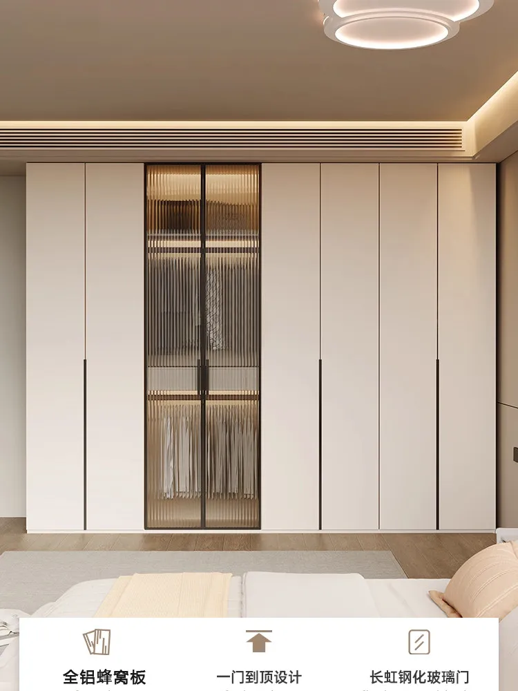 Any Size Custom Aviation Grade Honeycomb Aluminum Wardrobe Zero Formaldehyde Eco Friendly Glass Door Modern Bedroom Organizer