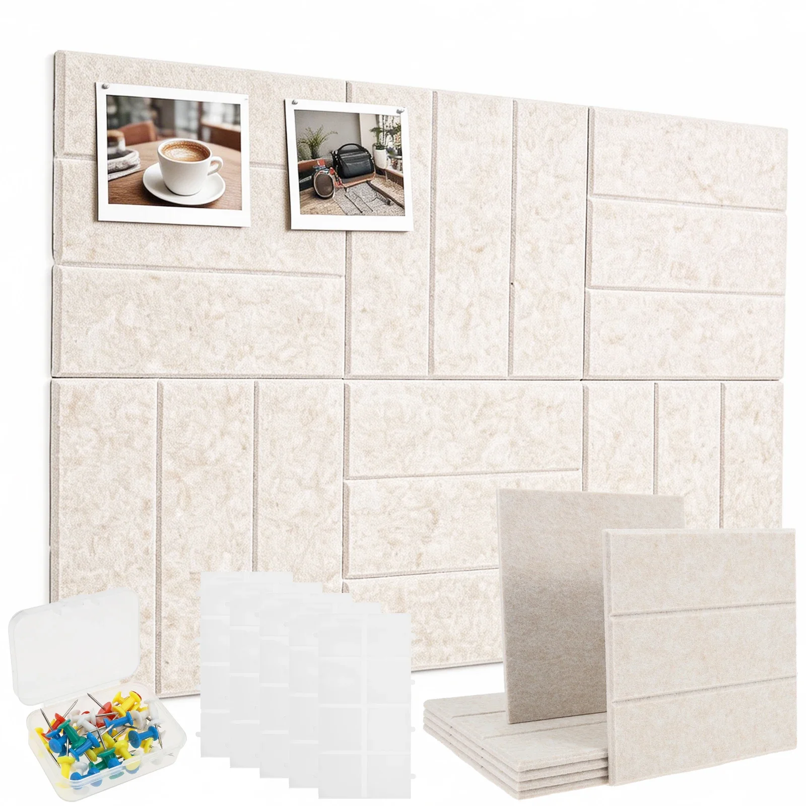 6/12 Pcs Felt Bulletin Board Tiles Self-Adhesive Wall Panels Bulletin Board with Pushpins Cork Board Alternative for Home Office