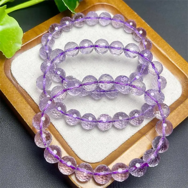 Natural Amethyst Facet Bead Bracelet Fashion Women Healing Jewelry Gemstone Reiki Energy Stone Gift 1pcs 8/9MM