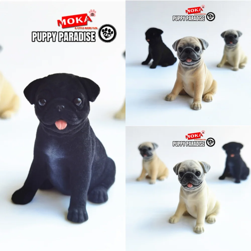 

High Quality JXK2035 1/6 Flocked Pug Three Styles Simulation Cute Pet Dog Small Puppy Figurines Ornaments Gifts Animal Model