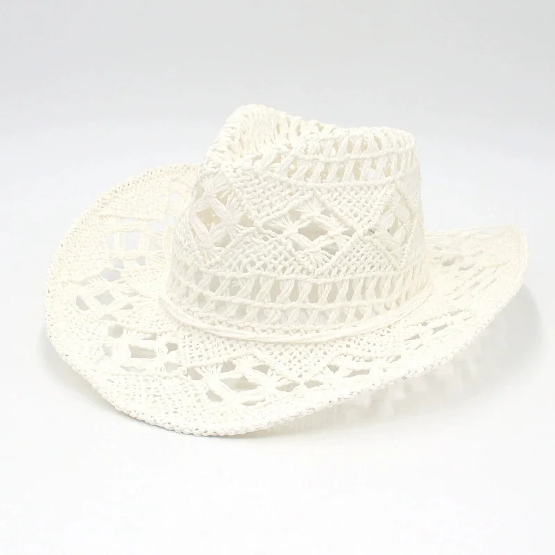 Men's and Women's Western Cowboy Hats, Handwoven Strap Straw Hats, American-Style Up-Turned Brim Hats, Export-Grade Jazz Hats