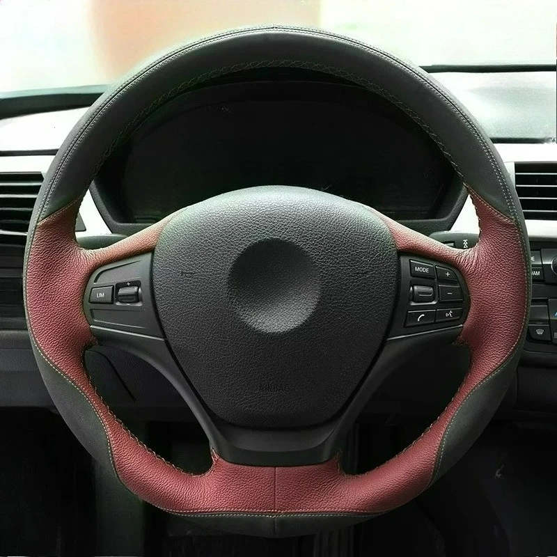 Hand-stitched renovation wear-resistant black beige leather suede steering wheel cover For BMW F20 F21 F22 F23 F30 F31 F34