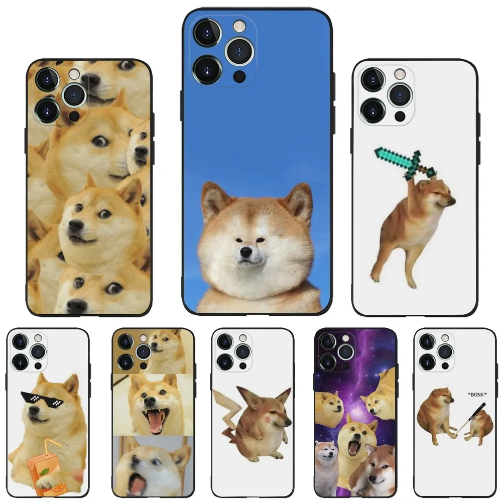 Cheems Shiba Inu Doge Meme Phone Case For iPhone 16,15,14,13,12,11,Plus,Pro Max,XS,X,XR,SE,Mini,8,7 Soft Silicone Black Cover