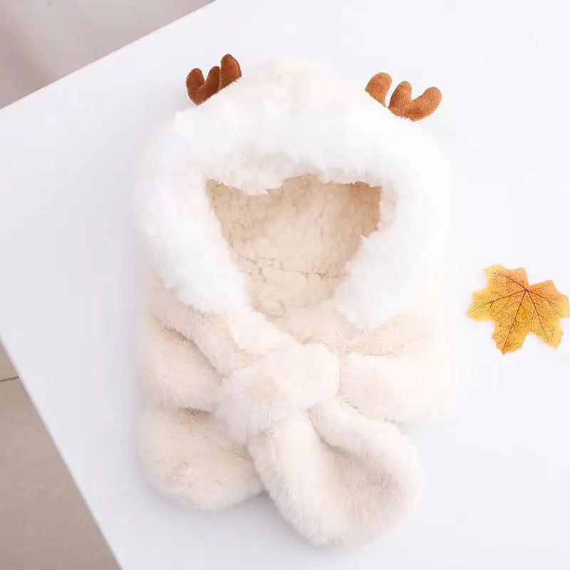 Winter children\'s hats scarves integrated men and girls thickened warm baby cute baby antlers windproof ear protection cap