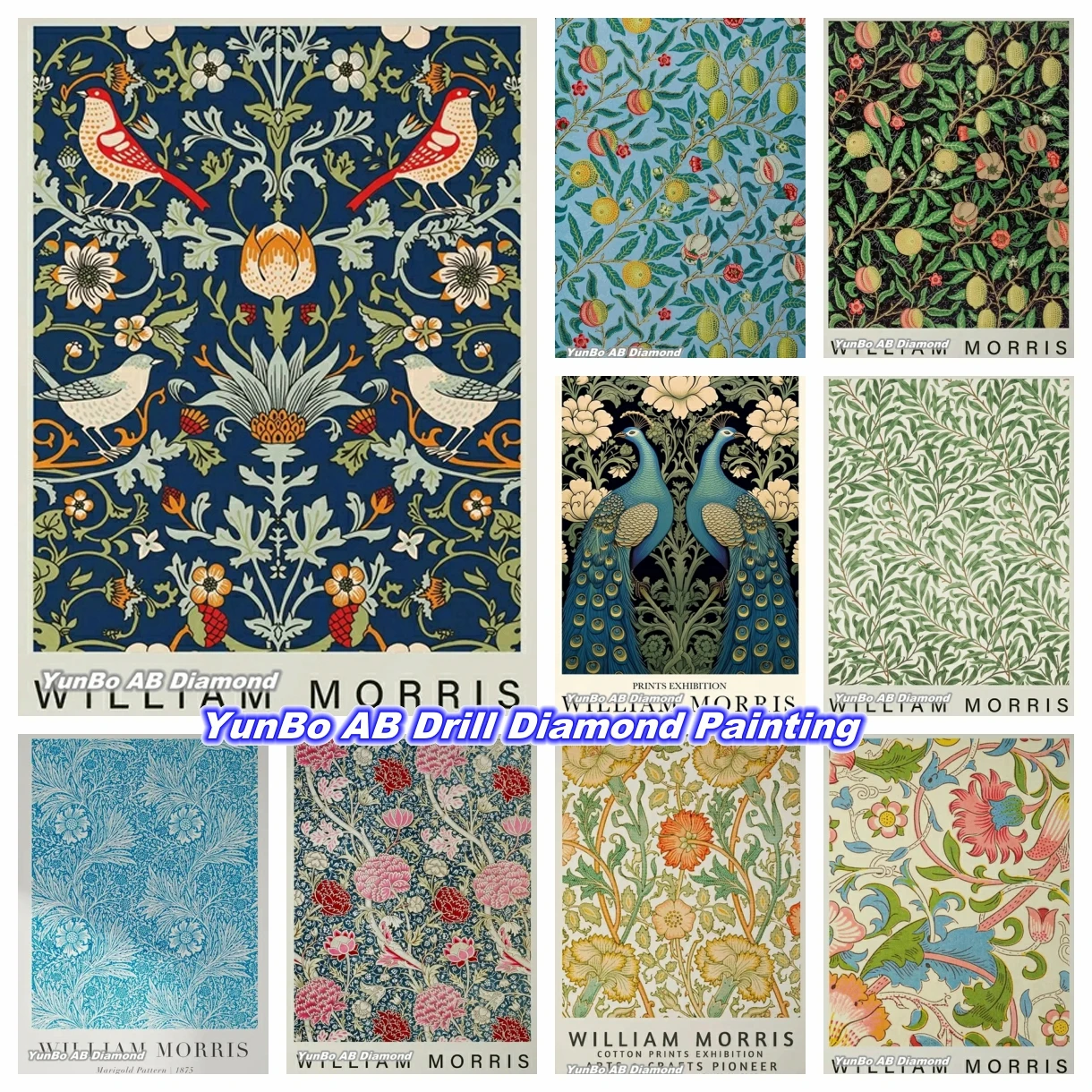 

William Morris Vintage Museum DIY AB Diamond Painting Embroidery Leaf Strawberry thief Cross Stitch Rhinestones Hobby Home Decor