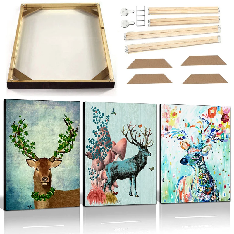 

Graffiti Art Watercolor Sika Deer Canvas Art Print Painting with Frame Jungle Animals Nordic Poster Abstract Wall Art Picture