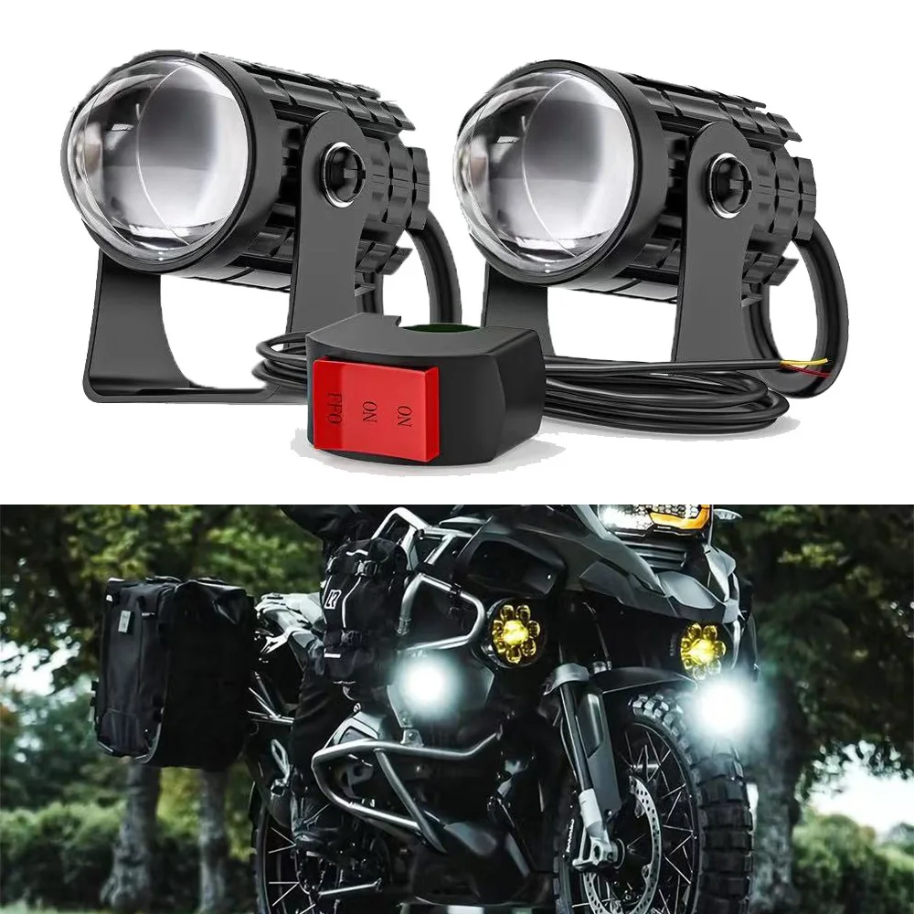 

Motorcycle Spotlights Dual Color Accessories 2PCS Super Bright Motorcycle LED Headlight Projector Fisheye Lens LED Moto Fog