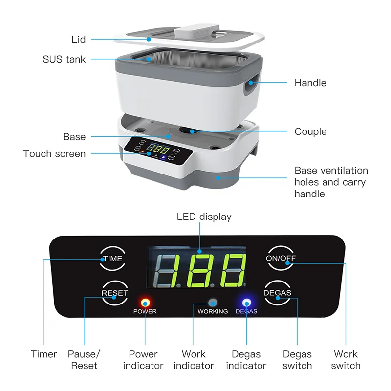 Jp-1200 1200Ml Kacamata Pembersih Echografie, Jam Tangan Perhiasan Gigi Tiruan Buah Pembersih Ultrasonik