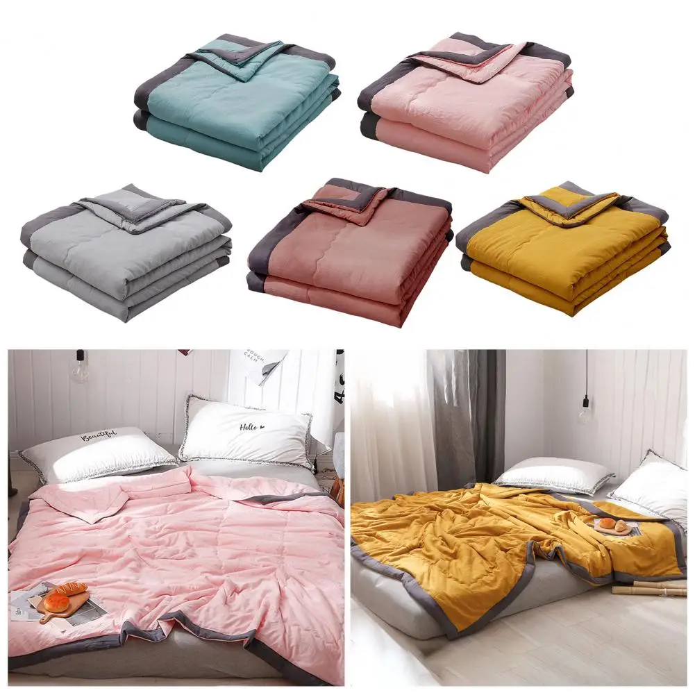 Contrasting Color Bedspread Soft Bedding Set Breathable Washable Summer Weight Blanket with Cotton Filling Easy for Non-fading