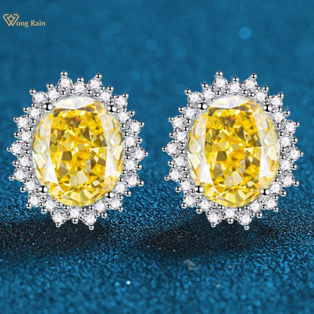 

Wong Rain 925 Sterling Silver 10*12 MM Oval Citrine Sapphire Emerald Ruby Aquamarine High Carbon Diamond Studs Earrings Jewelry