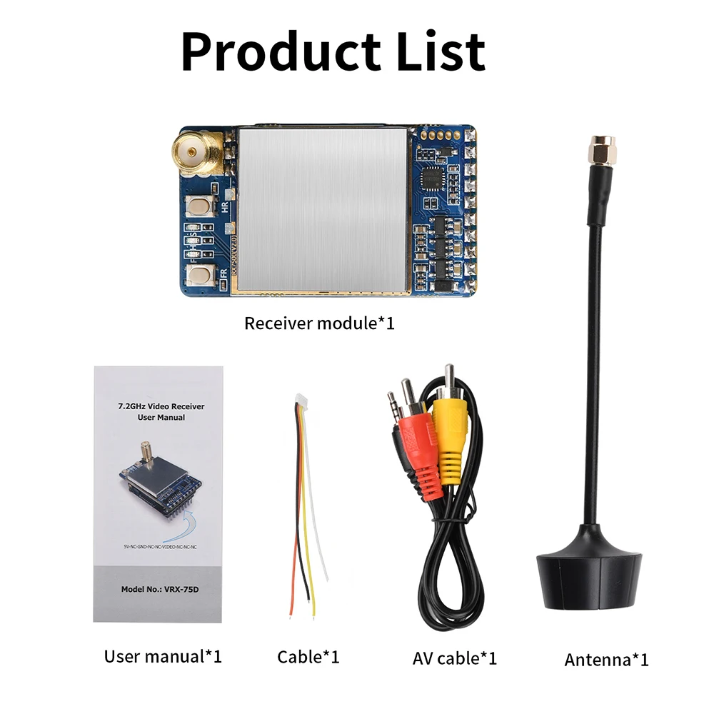 7.2GHz Analog VRX Receiver 64CH Wide Band 6.1-7.2G RX7500 6-7.5G Anti-Interference FM/PLL Low Latency for FPV