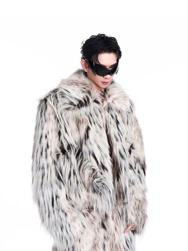 High Street Gaoding Series Leopard Print Long Fur Coat Men in Autumn and Winter Warm Fashion Short Imitation Fur Jacket