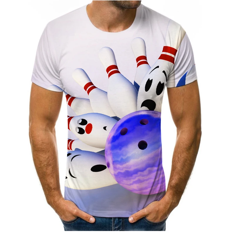 

New Stylish Summer Leisure 3d Printed Men's T-shirt Bowling Pattern Short Sleeve Shirt Couples Sportswear T-shirt Baseball Unifo