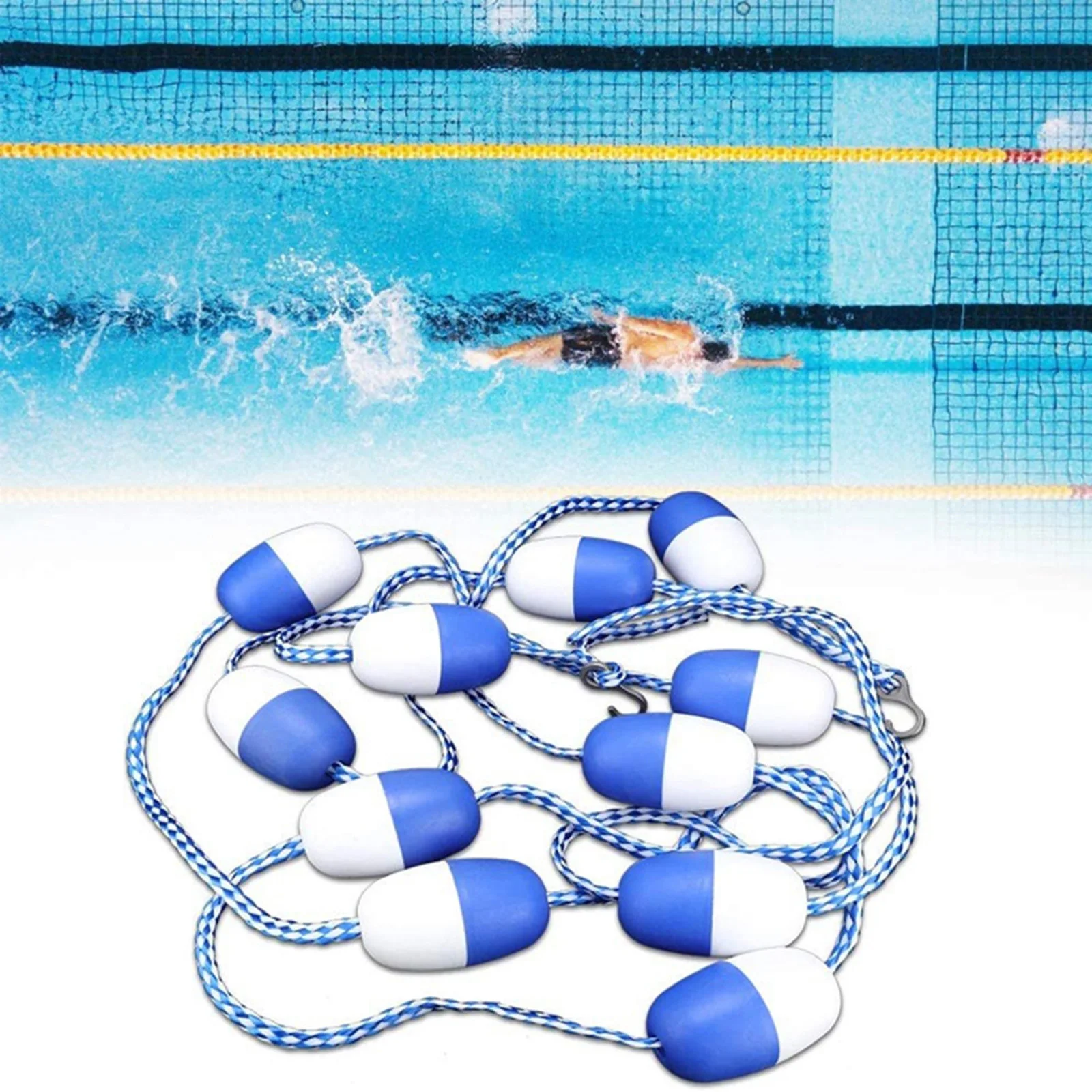 

Pre-Assembled Swimming Pool Divider Rope Line with Floats Hooks Kit for Pools 16' Wide, High Quality, Durable in Use