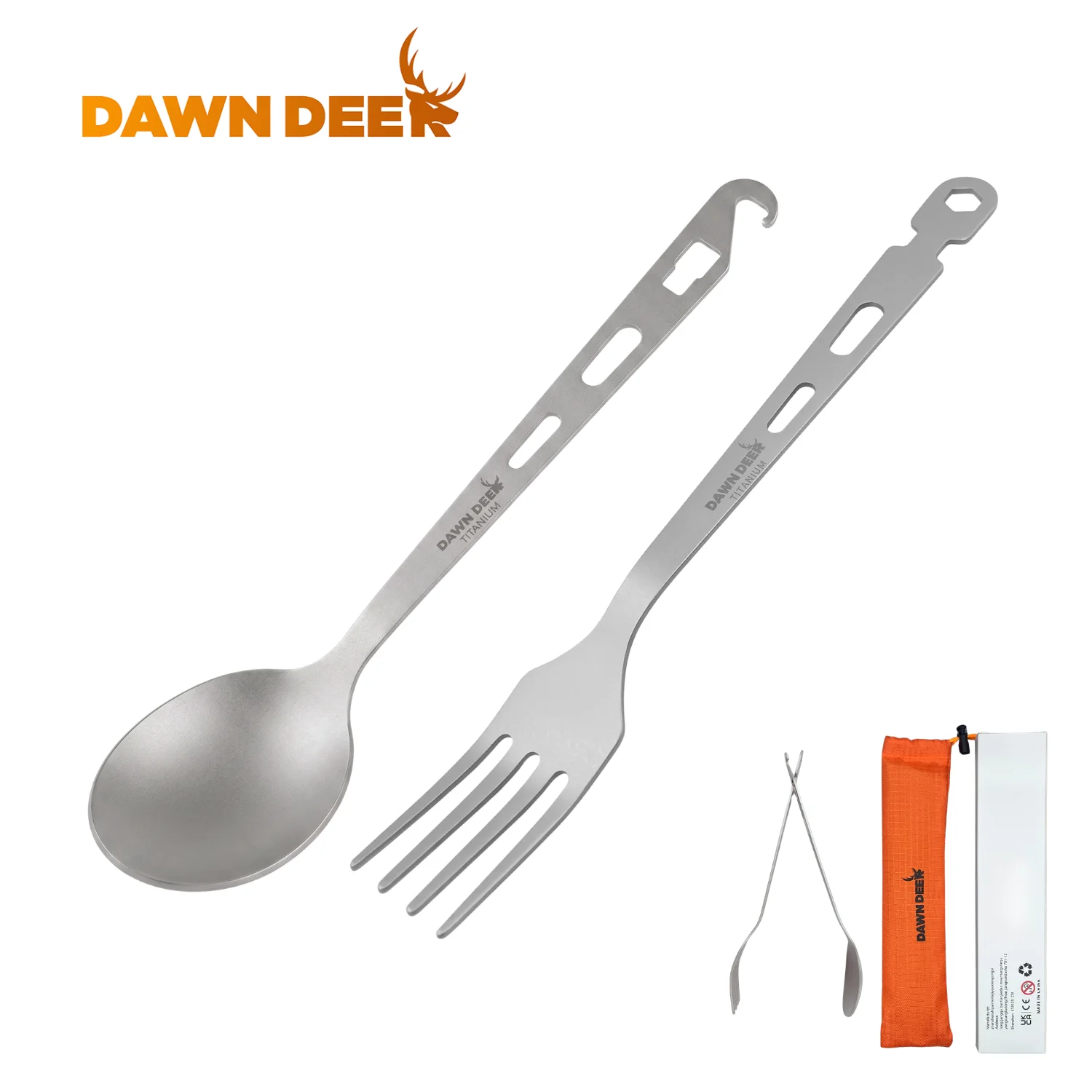 Ensemble cuillère et fourchette en titane DAWN DEER, vaisselle de camping portable, ultralégère, antirouille, pour la randonnée, le camping, la cuisine
