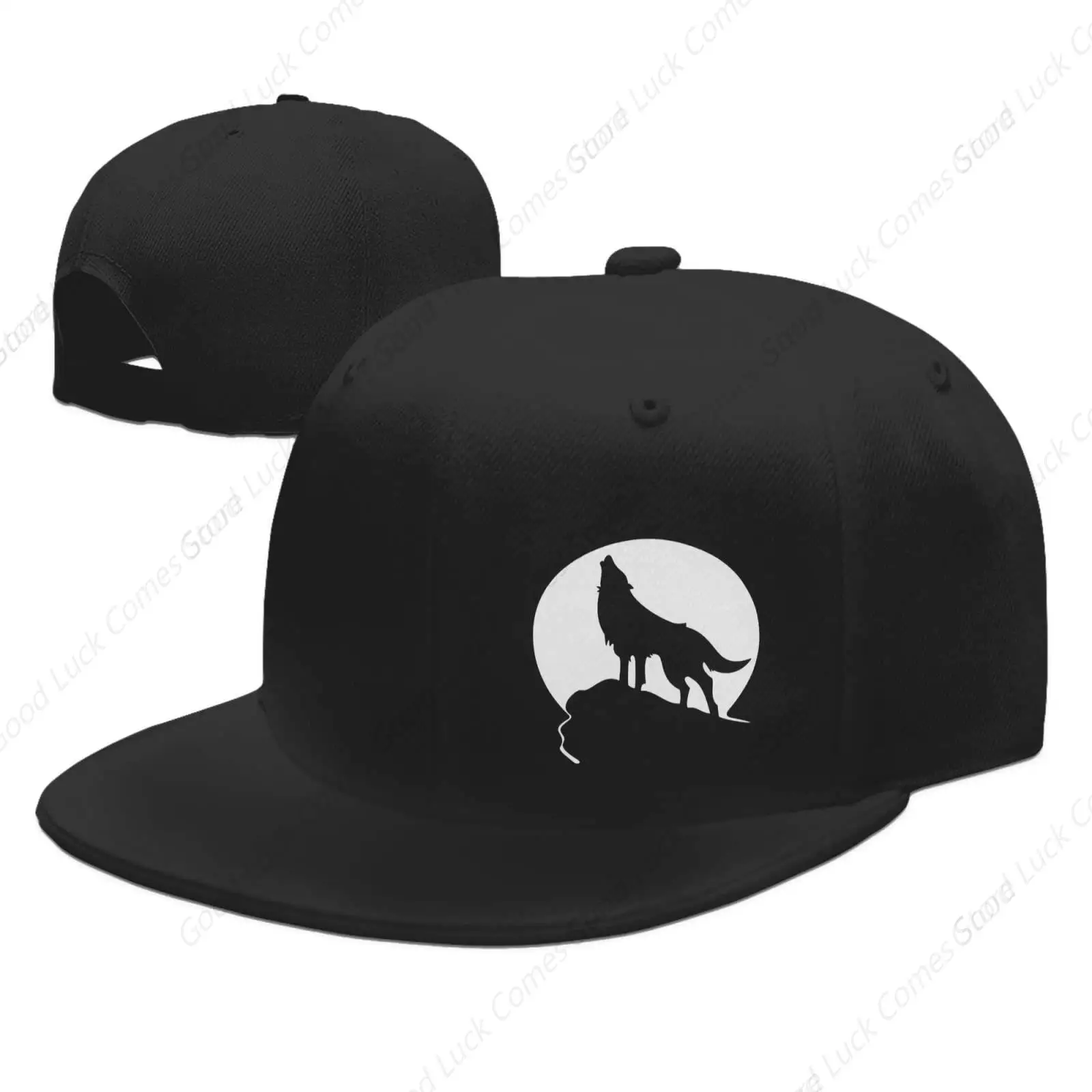 Wolf Howl Snapback Hat for Men Women Black Baseball Cap Adjustable Flat Bill Dad Hat Funny Trucker Hat for Summer