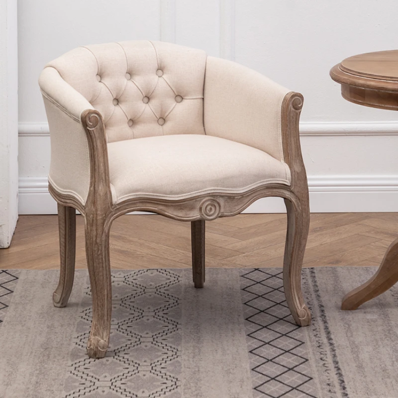 Sofa Chair French Style Solid Wood Bedroom Used Famous Hotel Dining Retro Coffee Cloth Single Tiger Furniture
