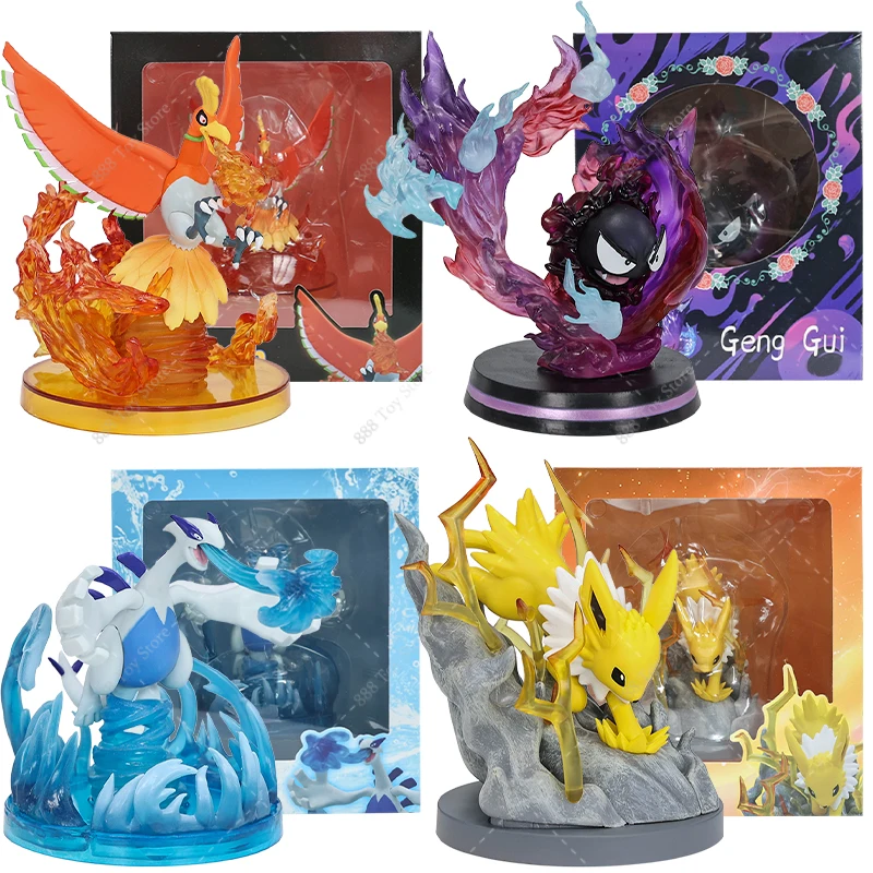 Pokemon Figure Ho-Oh Lugia Jolteon Gastly and Gengar Special Effects Scene PVC Action Model Collectible Toys Christmas Gifts