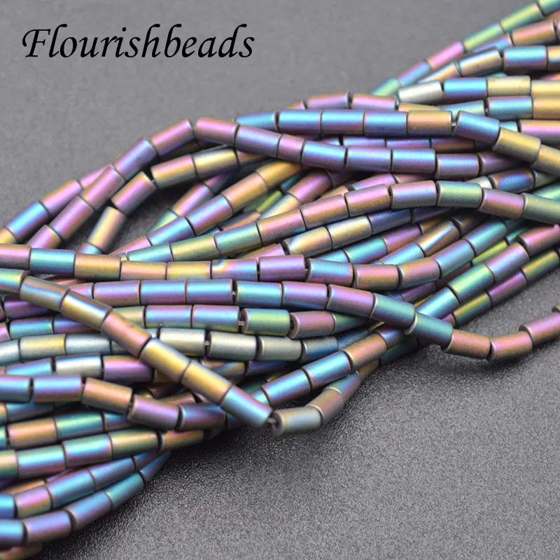 3x5mm Rainbow Color Electroplated Hematite Stone Cylindrical Tube Shape Loose Beads DIY Jewelry Bracelet Necklace Accessories