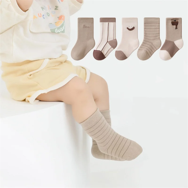 

5Pairs/set Kids Socks Autumn Winter Soft Cotton Print Baby Socks For Boys Girls 0-5Years Toddler Cute Cartoon Children's Sock
