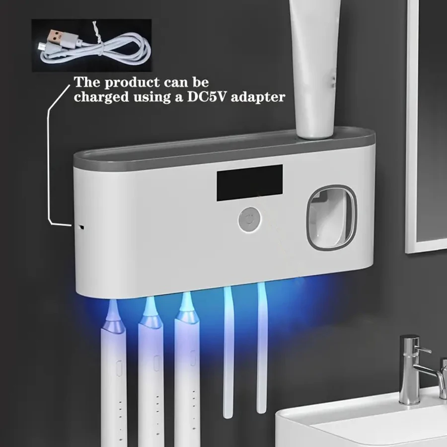 1 Smart Toothbrush Sterilizer, Toothbrush Storage Rack with 5 Brush Slots, Toothpaste Dispenser, Wall Mounted Holder - view 5