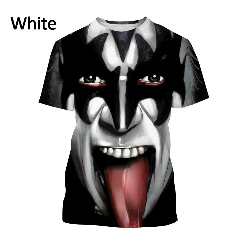 Harajuku Rock KISS Band 3d Print T-shirt Summer New Men\'s Fashion Hip-hop Casual Round Neck Short-sleeved Tees Tops