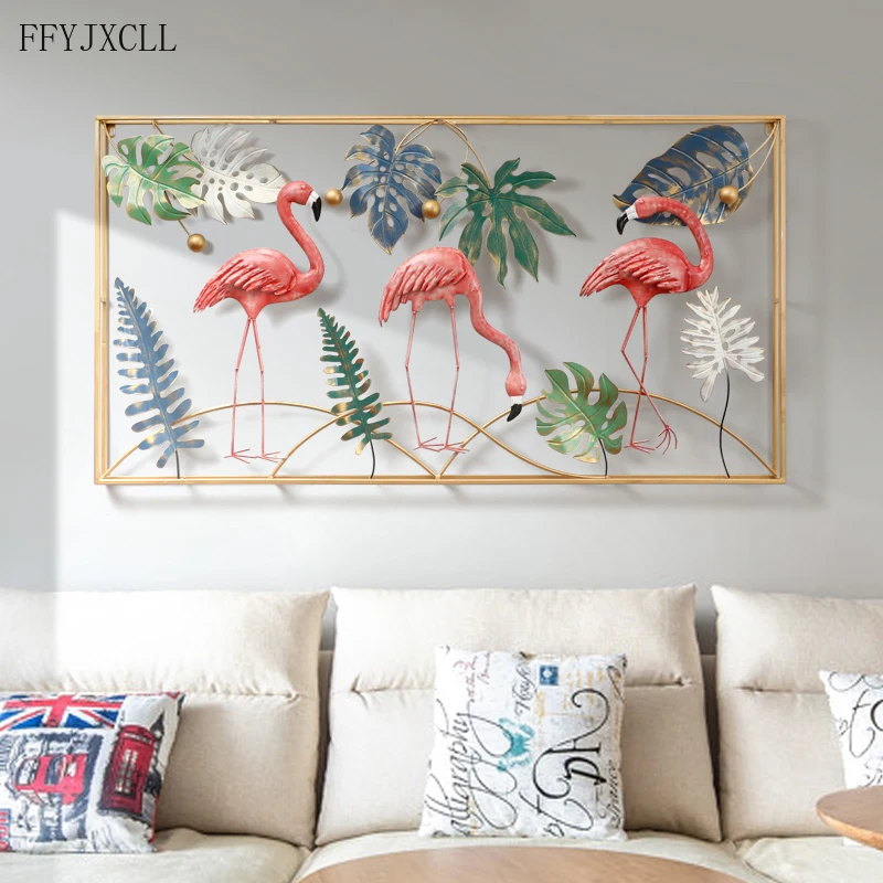 Nordic Style Wall Decoration Creative Flamingo Iron Three-dimensional 3D Living Room Background Pendant Home Decoration