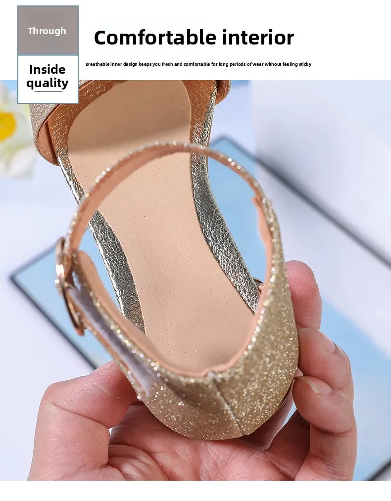 Modische Kinder-Sommersandalen mit Pailletten, einfache Mädchen-Freizeitschuhe, Prinzessinnen-Schuhe mit niedrigem Absatz, Hochzeitsschuhe, Party-Sandalen für Kinder, High-Top-Sandalen – Detail 7