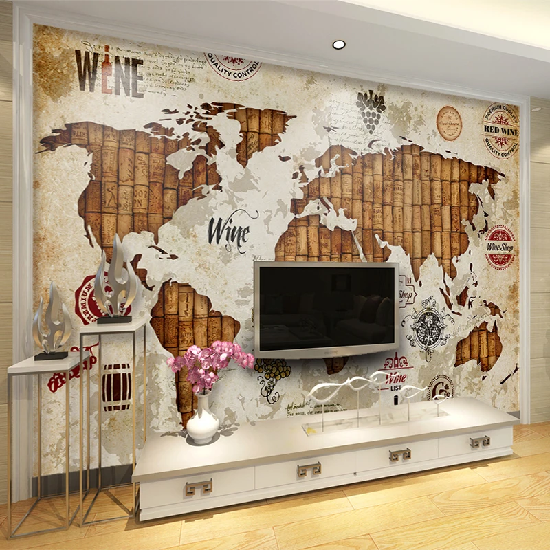 Vintage Map Wine Stopper 3D Stereo Relief Mural Wallpaper Restaurant Bar KTV Living Room TV Backdrop Wall Decor Wall Paper