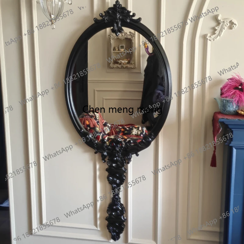 

French wall-mounted dining side decorative mirror American retro carved living room art creative wall decoration mirror