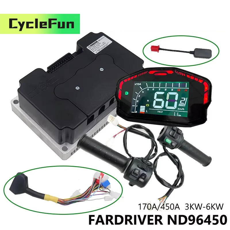 

FarDriver 3KW-6KW ND96450 BLDC Sine Wave Controller 170A-450A With DKD Display And T08 Throttle For Electric Motorcycles Scooter