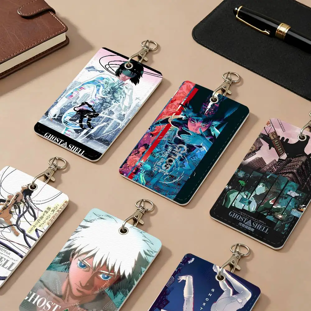 Ghost in the Shell Anime PU Leather Card Holders Anti-lost Student ID Protective Cover Cases Campus Access Cards Key Chain