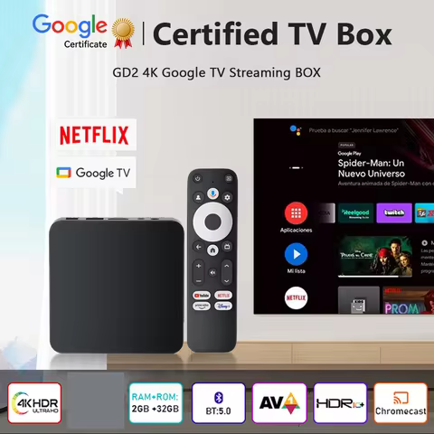 Dcolor GD2 Google&amp;Netflix TV Box Android 12 Amlogic S905Y4 2GB 32GB Support AV1 1080P H.265 4K Wifi BT Voice Input Media Player