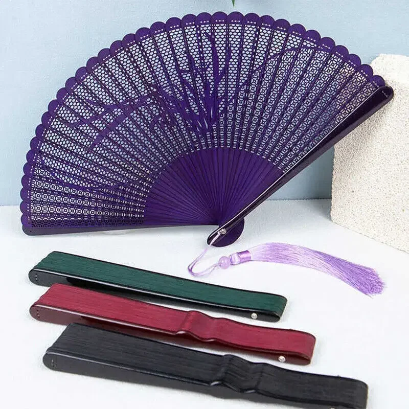 1PC Chinese Folding Fan Bamboo Hollowed-Out Hand Held Dance Fans Party Favor Gifts Women Photo Prop Tool Art Craf