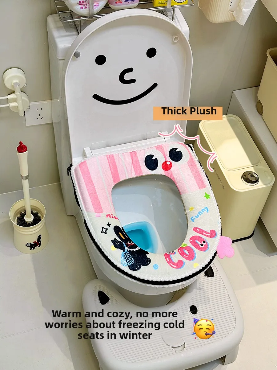 

Милый чехол на унитаз с молнией для домашнего использования, универсальный, для всех сезонов, с мультяшным рисунком, для взрослых