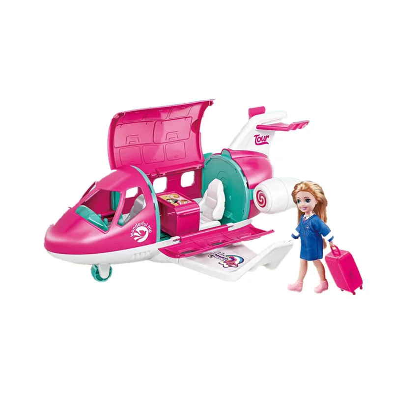 Cute Playset Doll With Travel Dream Airplane And Doll Accessories Suitcase Puppy Dog Pet Birthday Christmas Gift Toys for Kids