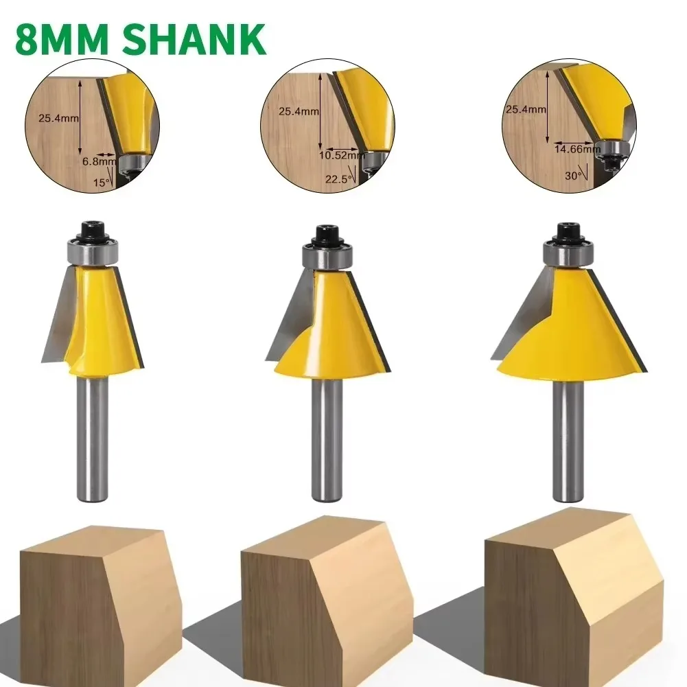 

1 шт., 8 мм, фреза с хвостовиком, резьба по дереву, 15 22,5, 30 градусов, фреза с фаской, фреза для дерева, электрический деревообрабатывающий инструмент