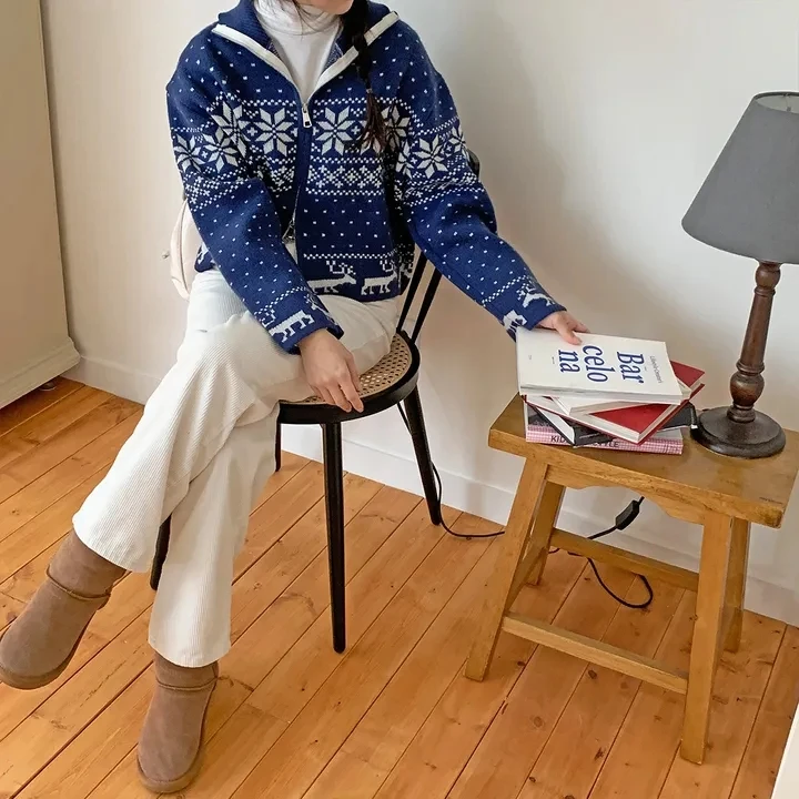 Chic ort Knitted Sweater Coat for Women Cisas Collar Zipper Cardigan Versatile Winter Outerwear Korean Sle Regular Fit